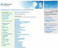 Screenshot Seite mit zertifizierten Produkten