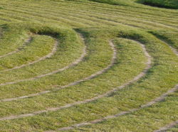 Rasenlabyrinth mit Pflastersteinen