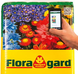 Floragard-Packung mit Handy und QR-Code