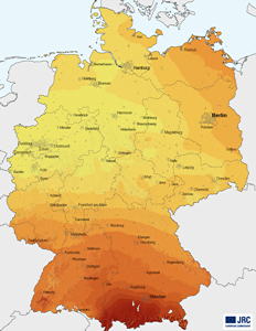 Karte Sonneneinstrahlung in Deutschland